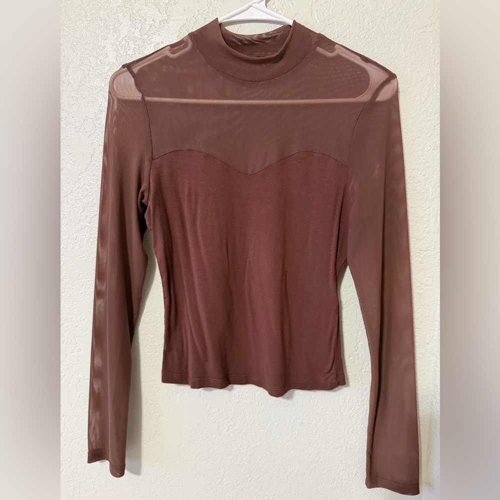 Brown Sheer Long Sleeve Top